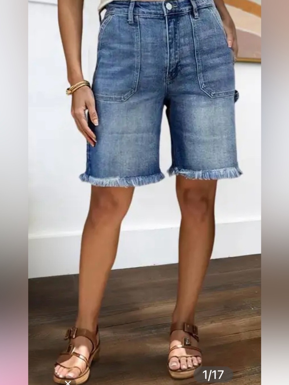Flamingals Wash Raw Hem High Waist Denim Bermuda Shorts Size XL NWT